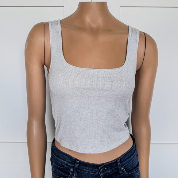 Athleta, Signature Ribbed Square Neck Crop Tank, Fog Gray Heather, Women’s Small - Picture 1 of 8